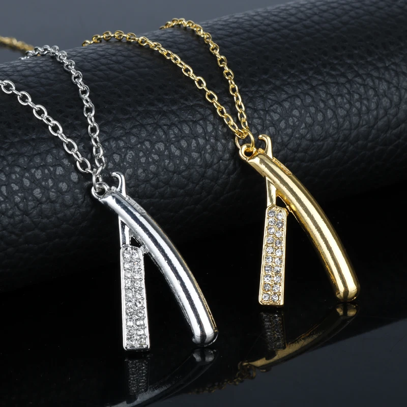

MQCHUN Fashion Hair Dresser Necklace Rhinestones Razor Pendant Barber Shop 3D Necklace Cosmetologist Hairdresser Gift-30