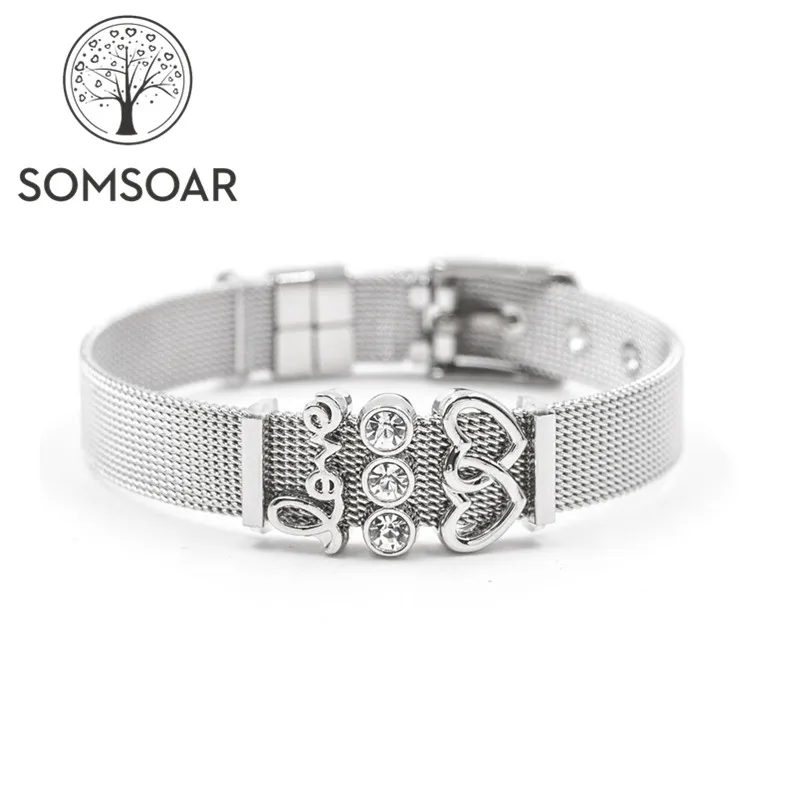 

Dropshipping Somsoar Jewelry Silver&Gold LOVERS SET Mesh Bracelet Stainless steel Bangle Story Bracelet as Happy Days for women