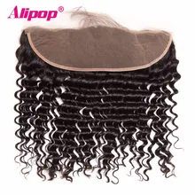 ALIPOP перуанская глубокая волна кружева фронтальное Закрытие с волосами младенца 1"-24" предварительно сорванные натуральные волосы Remy натуральный черный 1B#2,#4