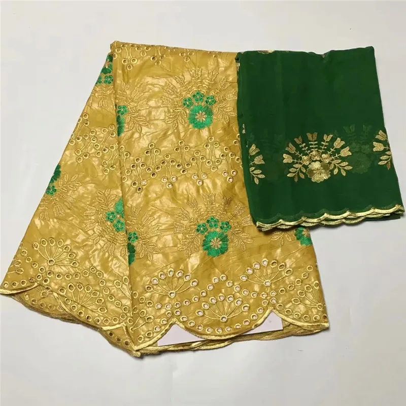 

5 Yards+2 Yards India Bazin Riche Lace Fabric 2019 With Blouse Beaded Gold Line Embroidered Lace Basin Fabric 12L072115