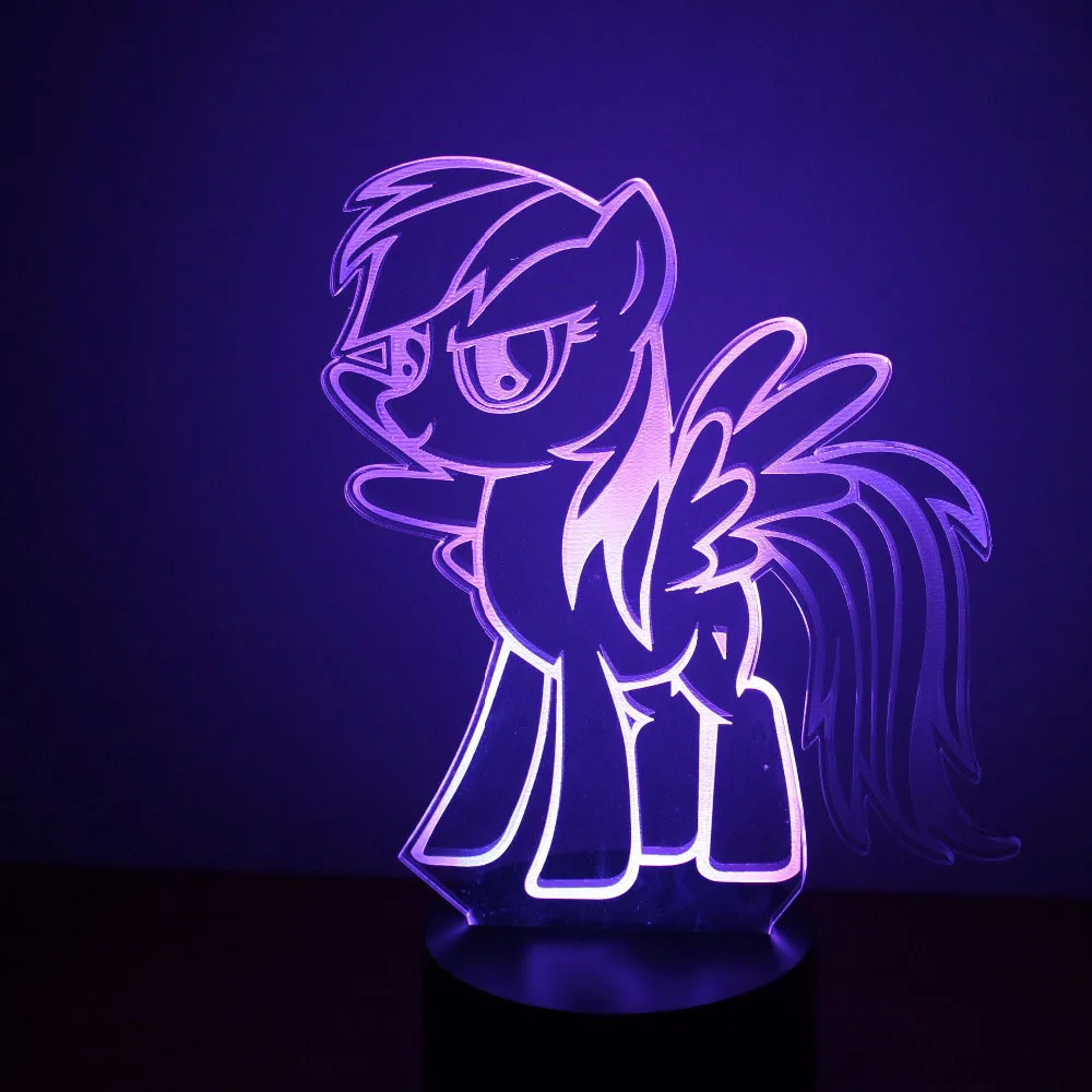Визуальный светодиодный подарок для детей 3D USB мультфильм милый маленький Пони моделирование ночники детская спальня атмосфера настроение Декор настольная лампа