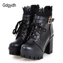 Gdgydh 2019 Spring News Ankle Boots Thick High Heels Women Boots Sexy Lacing Round Toe Platform Ladies Shoes Large Sizes 34-43 Gdgydh 2019 Spring News Ankle Boots Thick High Heels Women Boots Sexy Lacing Round Toe Platform Ladies Shoes Large Sizes 34-43