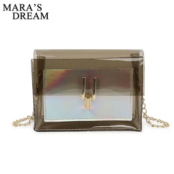

Mara's Dream 2019 New Women's Bag Korean Fashion Trend Transparent Jelly Laser Small Square Bag Lock Messenger Bag Small Bag
