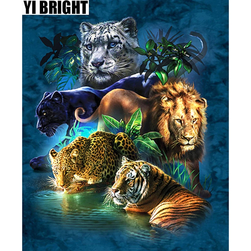 

YI BEIGHT Diamond Painting Cross Stitch Big Cats "Panther,Tiger,Lion"Crystal Needlework Diamond Embroidery Full Diamond Decor GT