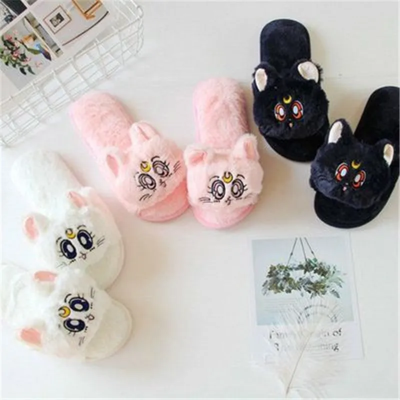 

Women Anime Sailor Moon Slippers Hot Slippers Luna Artemis Cute Plush Shoes House Home Slippers Cosplay