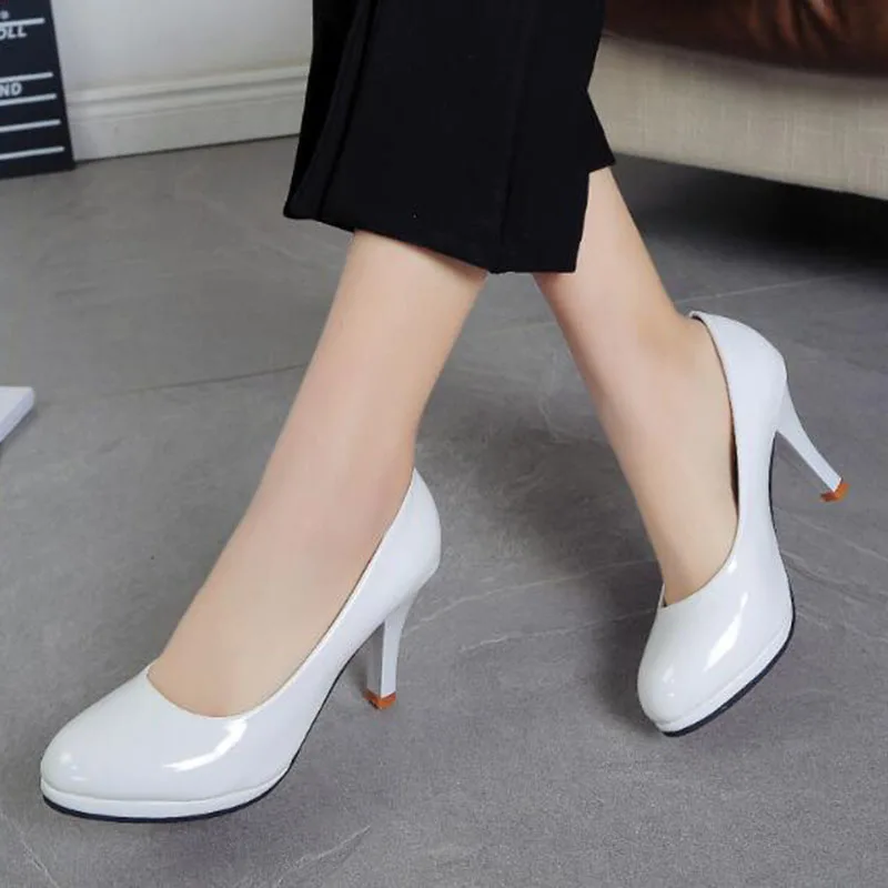 

Women Work Wear Fashion Patent Leather Single Shoes High Heels Pumps,Shallow Round Toe Summer Slip-on Non-slip Heels Shoes