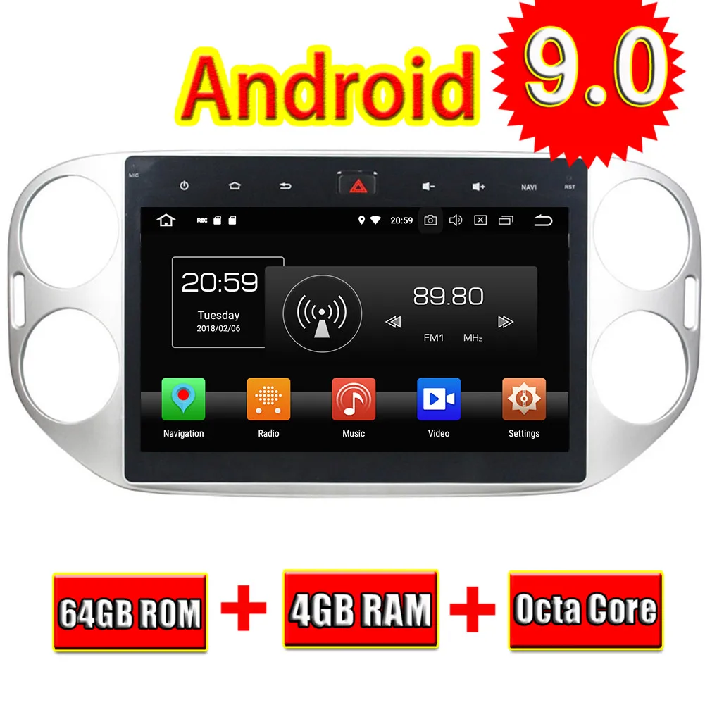 Topnavi Android 9.0 Car Media Center CD Player for VW Tiguan 2013 2014