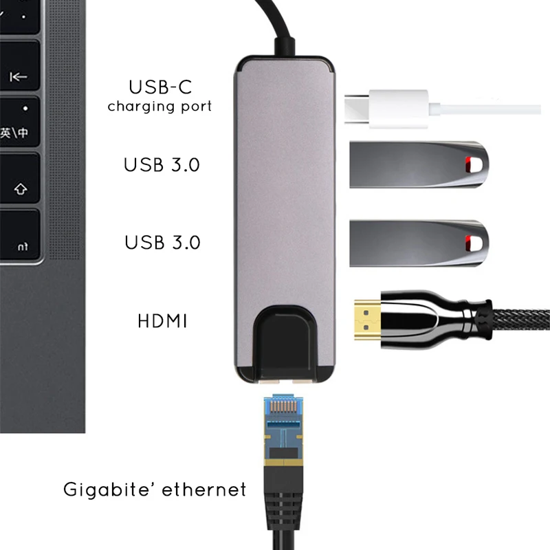  Type C USB C Hub USB to Gigabit Ethernet Rj45 1000M Lan HDMI USB Adapter for Macbook Pro Thunderbol