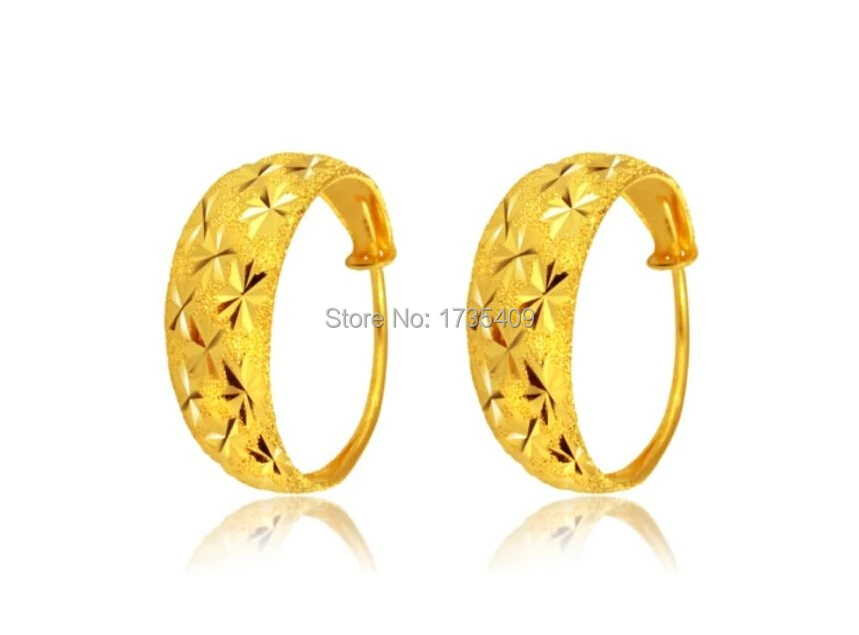 Pure Solid 999 24k Yellow Gold Earrings /women Many Star Hoop Earrings