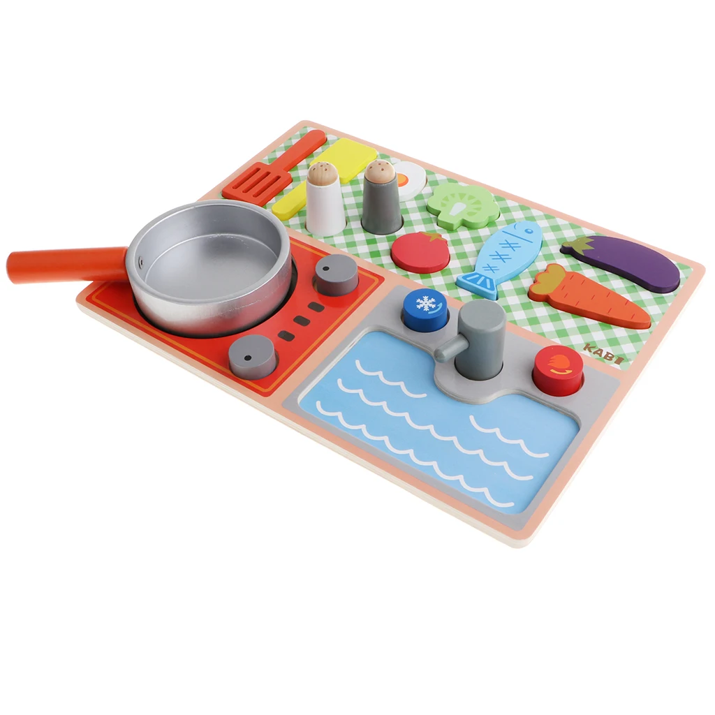 Funny Wooden Pretend Play Gas Stove with Cooking Kits & Food Set Kids Toy Birthday Gifts
