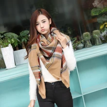 2015 new za Scarf Women Tartan scarves Tartan Plaid Scarf Beige Cozy Checked Blanket Oversized Wrap Shawl