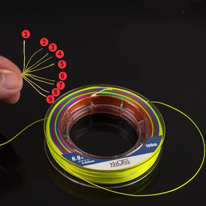Высокое качество, 100 м, 9 прядей, цветная PE плетеная проволока, рыболовная леска, супер прочная литая удочка, морская рыболовная линия