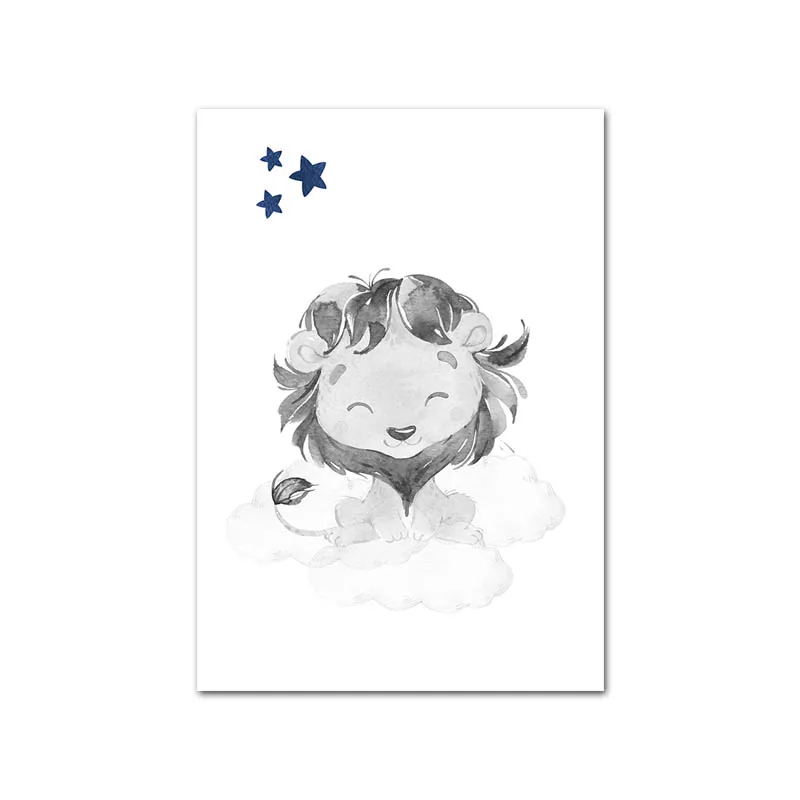 Лев луна звезды картина животное постер для детской комнаты в синем и черном цвете ребенок стены отпечатанная на холсте картина живопись скандинавские для маленьких мальчиков украшения для спальни - Цвет: Picture 4