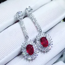 Настоящий рубин, серьги-капли,, натуральный рубин, Стерлинговое Серебро 925 пробы на ювелирные изделия, 0.6ct* 2шт, драгоценный камень# J18122409