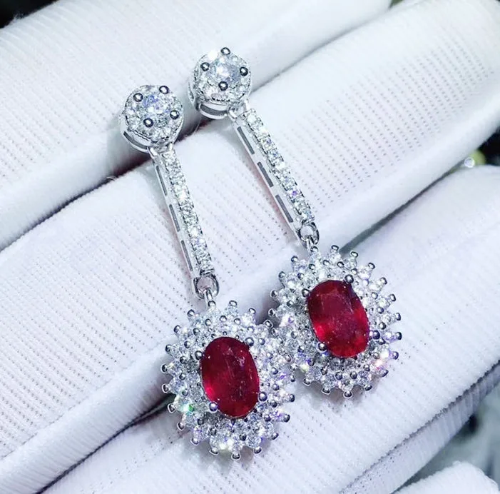 Real ruby drop earring Free shipping Natural original ruby 925 sterling