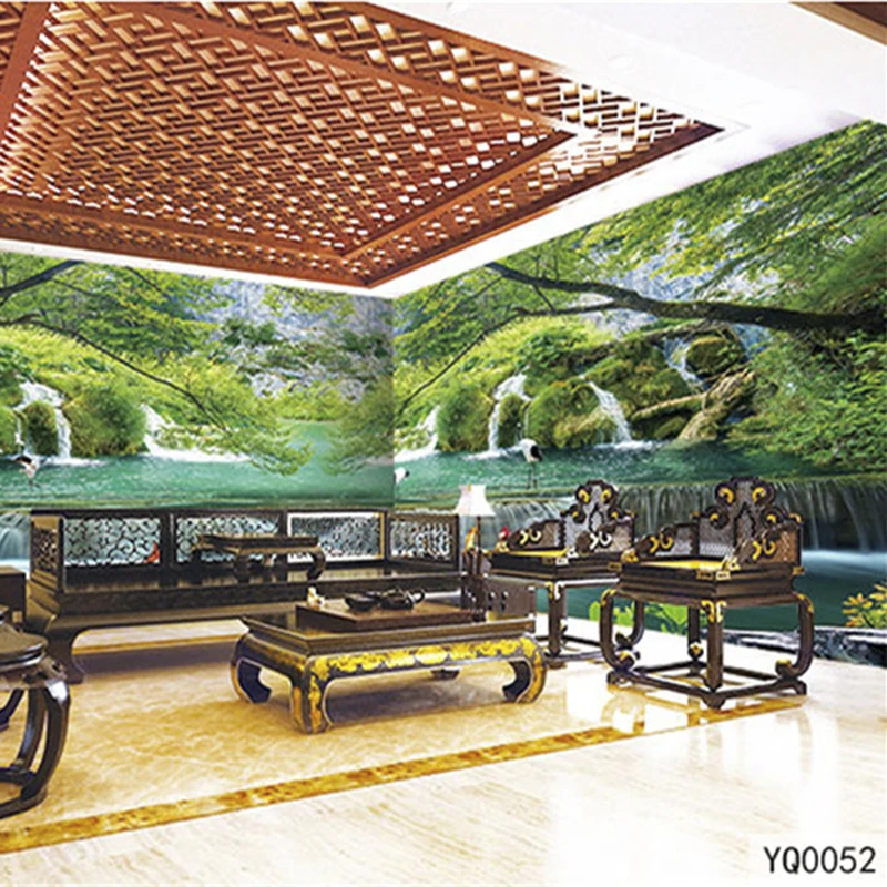 

Custom 3D Print DIY Fabric &Textile Wallcoverings For Walls murals scenery Matt Silk For Living Room Creek Nature Bird Lotus