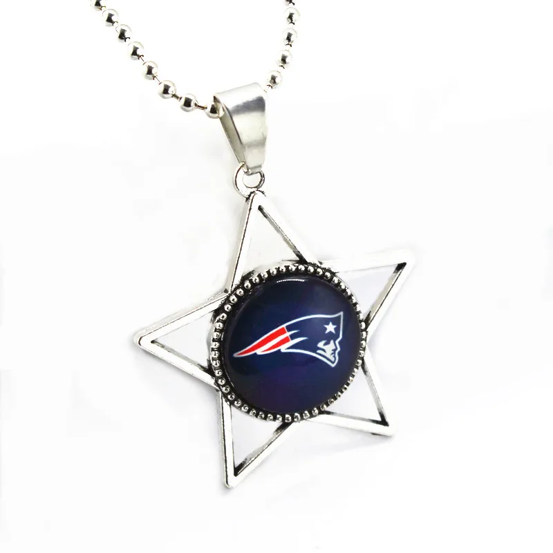 

SANGUINE 10pcs/lot New England Patrionts Football Sports Team Glass Pendant With 45cm Beads Chains For Necklace Jewelry