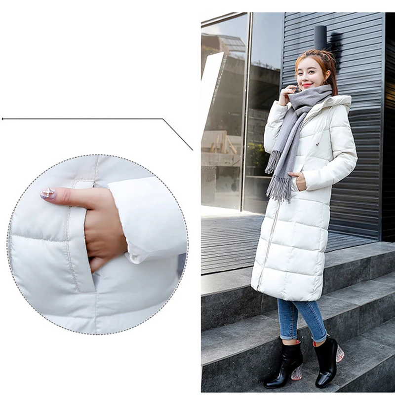 High quality Stand Collar Hooded Coat women Winter slim waist Warm Thicken long parkas plus size Solid Padded Parka 4XL