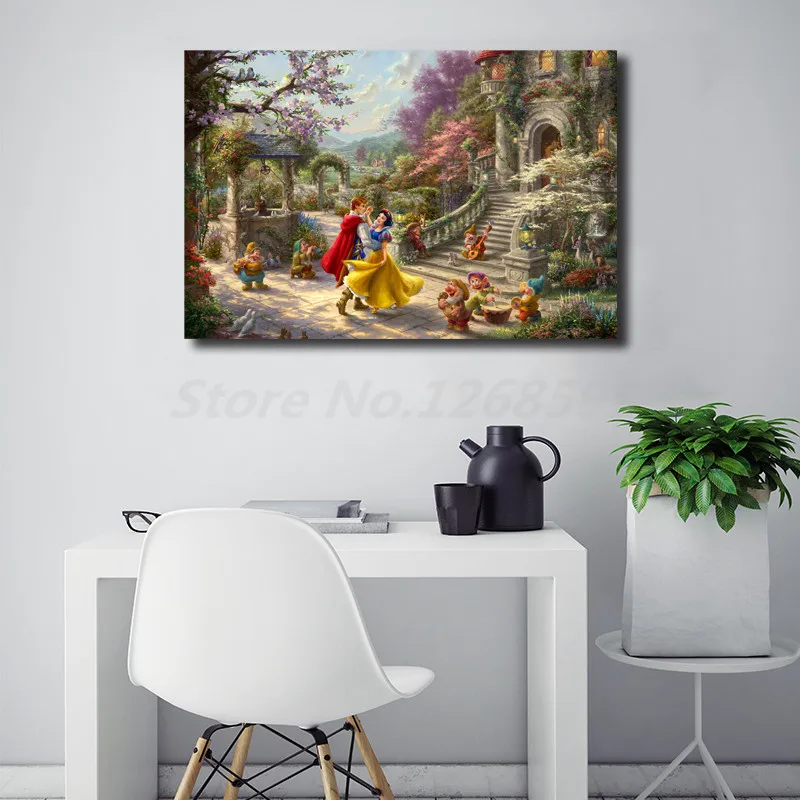 

Snow White Dancing In The Sunlight Thomas Kinkade Canvas Poster Painting Wall Art Picture Print Home Kids Bedroom Decoration