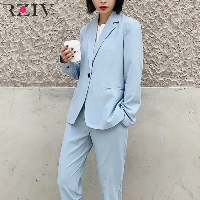 

RZIV 2019 Autumn blazer and pants two piece set women's suit casual solid color OL style blazer coat suit