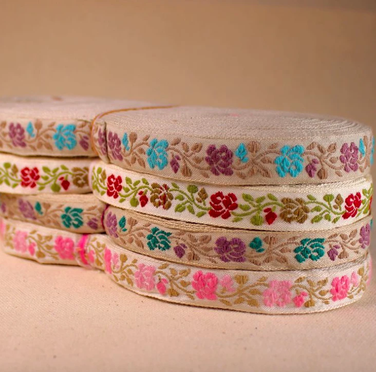 

embroidery ethnic jacquard webbing woven tape lace trim ribbon 1.5cm floral dress collar tribal boho DIY garment accessory retro