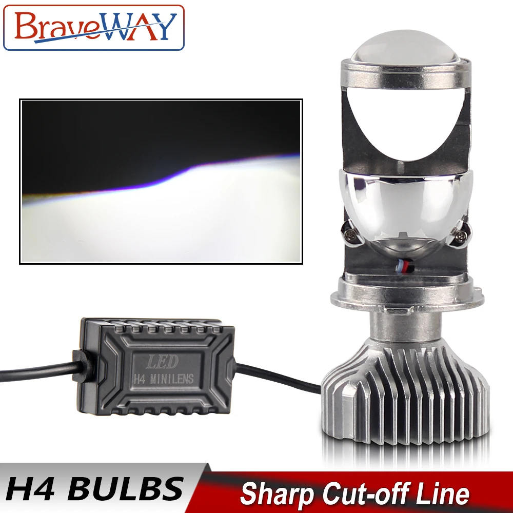 BraveWay H4 LED Hi-lo луч мини-проектор Объектив фары для автомобиля мотоцикла H4 Светодиодная лампа прозрачный луч узор 12 в 80 Вт 5500 к 12000лм