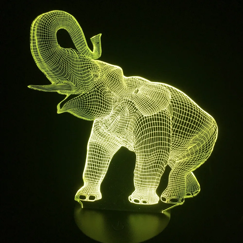 С принтом в виде слона для 3D Иллюзия светодиодный настольная лампа ночник с животное, в форма слона сенсорный 7 цветов эффект изменения дети хобби лампа