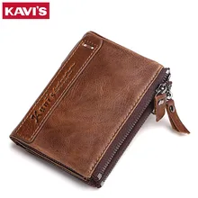 KAVIS 100 Genuine Leather Men Wallet Small Zipper Men Walet Portomonee Male Short Coin Purse Brand