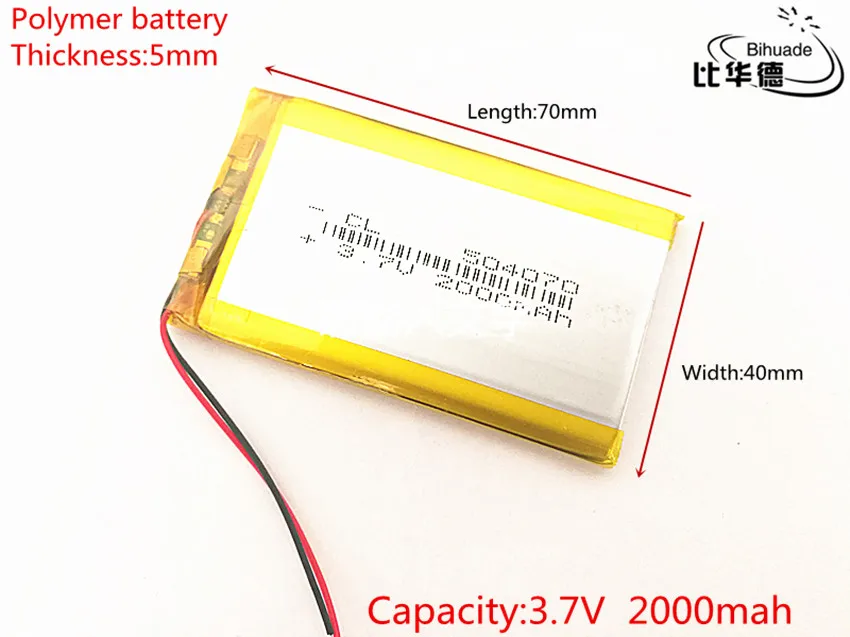 

Liter energy battery 504070 3.7V lithium polymer battery 2000 mah interphone 504270 GPS vehicle traveling data recorder