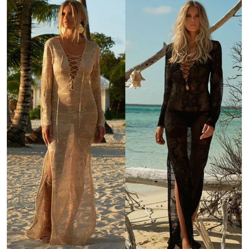 

Pareo Beach To Swimsuit Coverup And Tunics Dresses Lace Cover Up Coverups The Long Dress 2019 New Knitted Skirt Loose Female