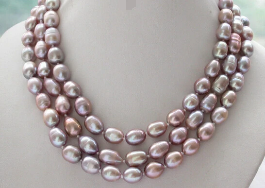 

N1965 3row lavender rice freshwater cultured pearl necklace % Discount AAA