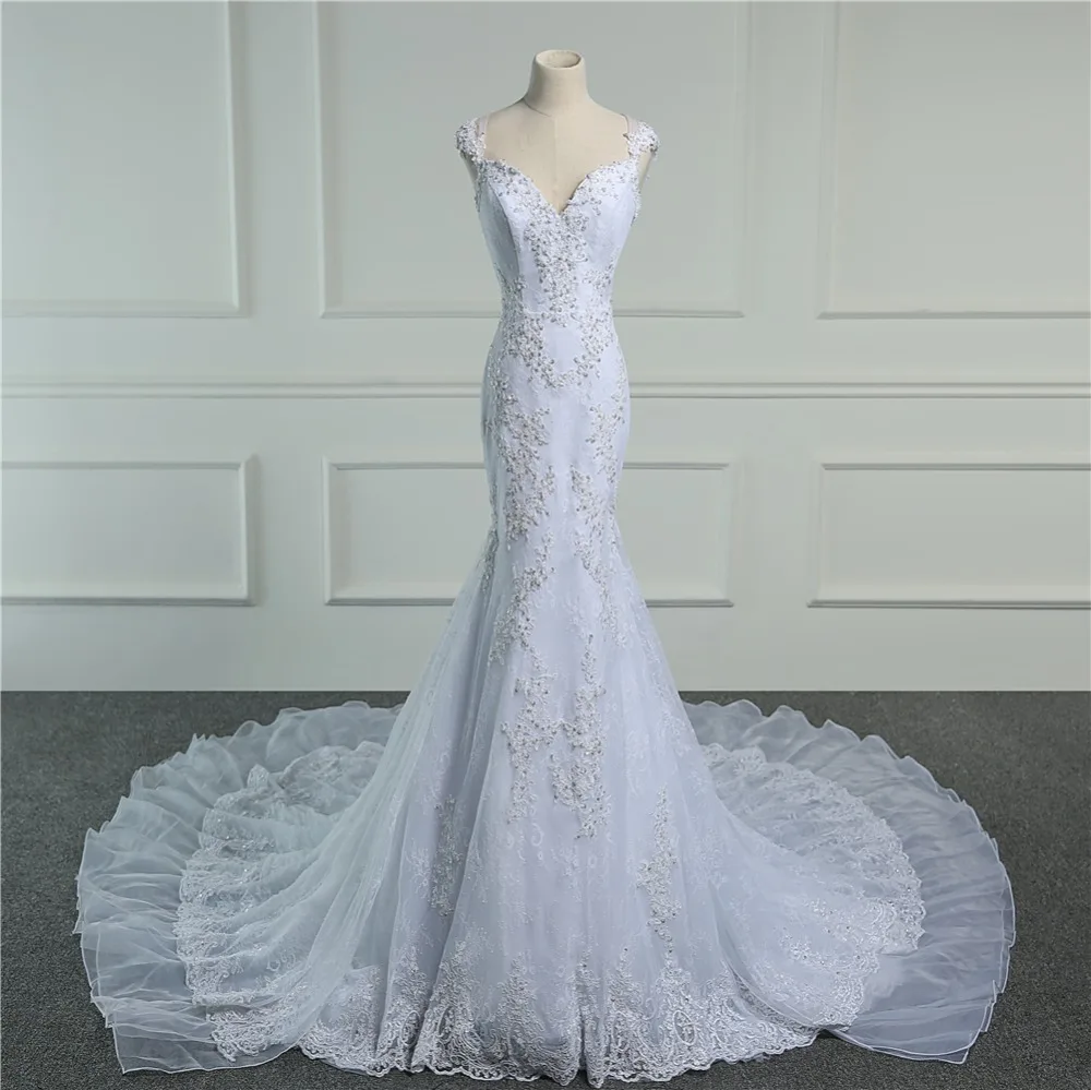 Beaded Appliques Backless Lace Mermaid Wedding Dress