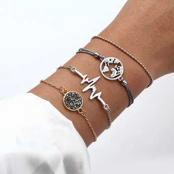 

4 PC/Set Multi-layers Adjustable Bracelet Set Beads Chain Electrocardiogram Chain Link Bracelet For Women Jewelry Mujer Pulsera