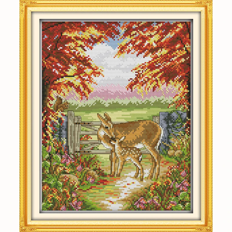 

Warm deer mother and child animals printed counted cross stitch kits chinese Stitch,DIY 14CT Sets For Embroidery Cross-Stitching