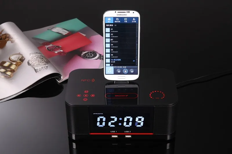 A8 сенсорный будильник зарядное устройство док-станция стерео беспроводной Bluetooth динамик с NFC fm-радио для iPhone 5 6 6s 7 Plus Android телефон