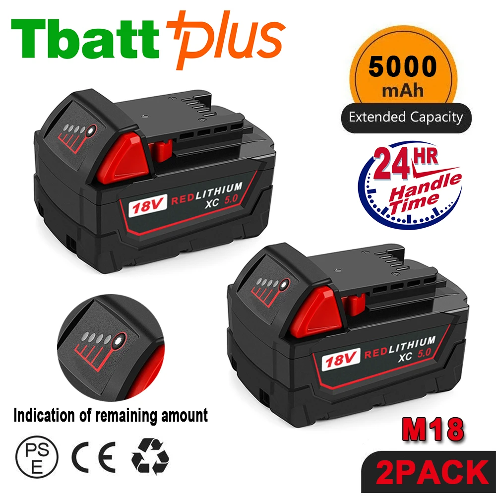 

For Milwaukee M18 Red Lithium XC5.0Ah 18V 48-11-1850 48-11-1860 Extended Battery