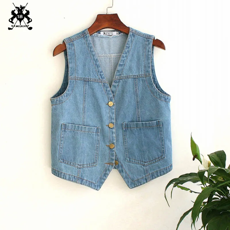 High Qualtiy New Womens Denim Vests Spring and summer Sleeveless Loose Fashion Jeans Vest women 