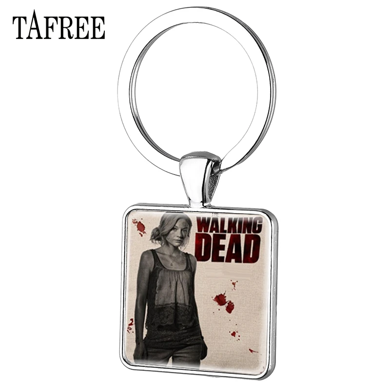 

TAFREE Hot Movie The Walking Dead Square Keychain Walking Dead Print Key Chains Ring for Men Women Gift Pendant Chaveiro QF160