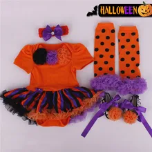 Retail 2015 halloween costume baby girl dress 4pcs/set newborns kids clothes sets rompers dress +band+shoes+socks free shipping