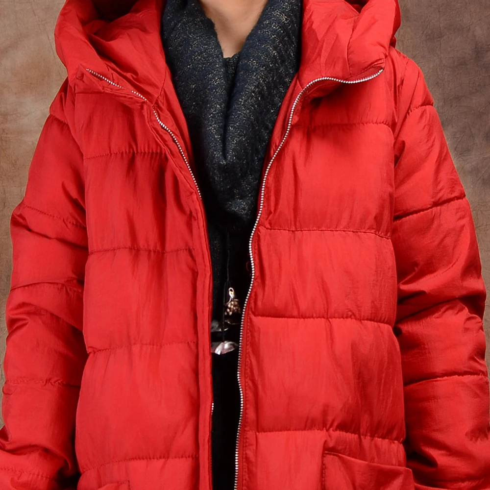 Johnature Women Hooded Down Coat Loose 2018 Winter New Thick Warm Long Sleeve Pockets Vintage Zipper Button Brief Long Down Coat