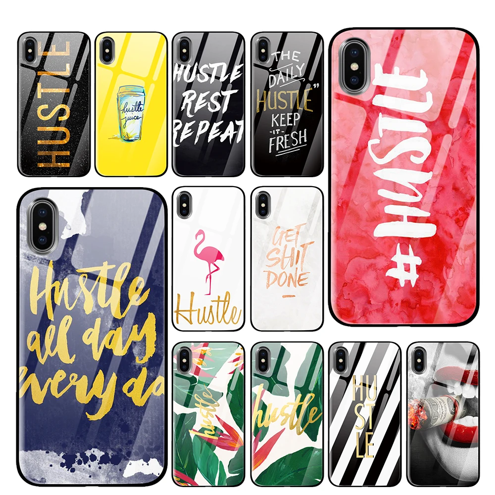 

Hustle HIPHOP Text Tempered Glass Phone Cases cover for Apple iPhone 5 5S SE 6 6s 7 8 Plus X XS Max XR