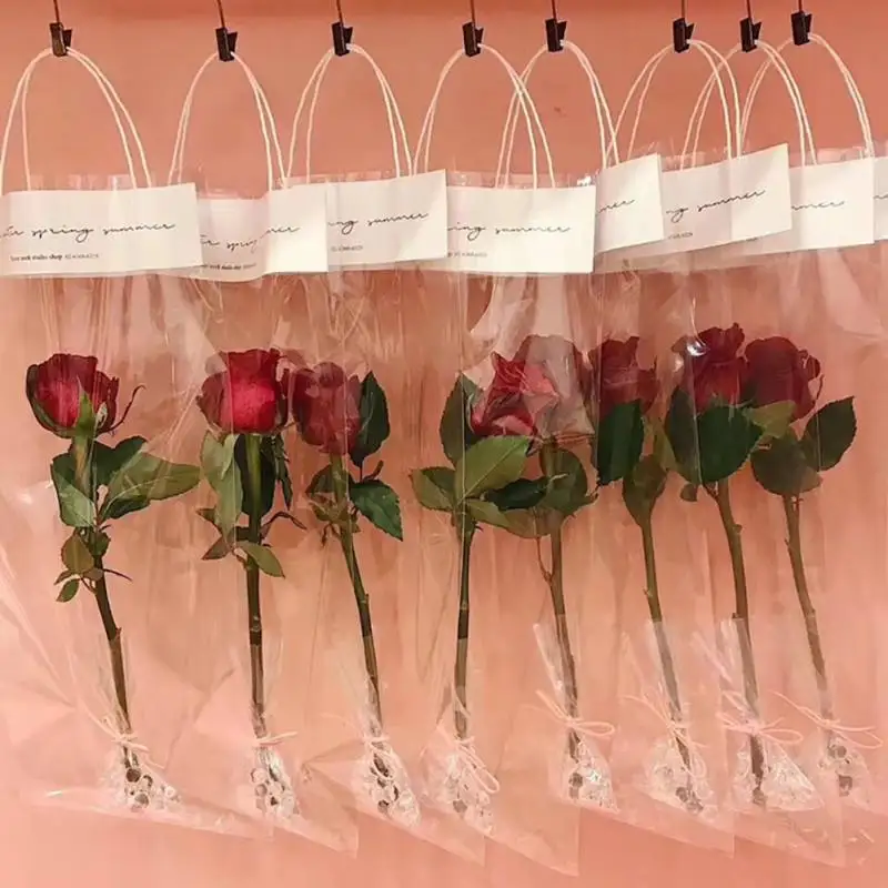 

10pcs/Lot Flower Decoration Long Tote PVC Clear Bag Flower Bouquet Bagging Portable Transparent Gift Bag