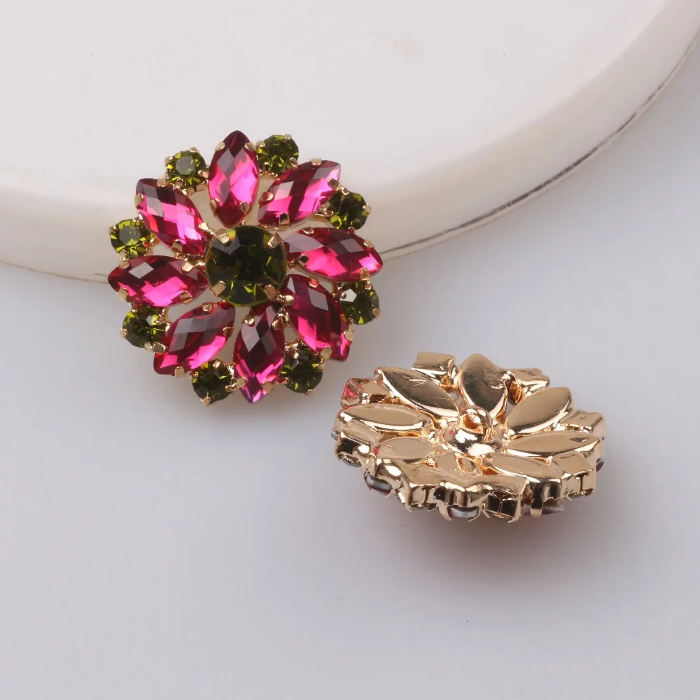 Hot 5pcs/lot 30mm Wine Red Floral Acrylic buttons/ Diamante rhinestone button DIY for Wedding Decoratio sewing Clothing buttons 2