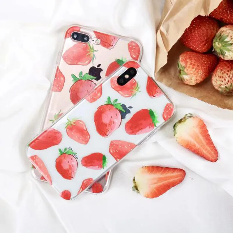 Luxury Fruit Strawberry Soft TPU Silicone Cell Phone Back Cover Skin