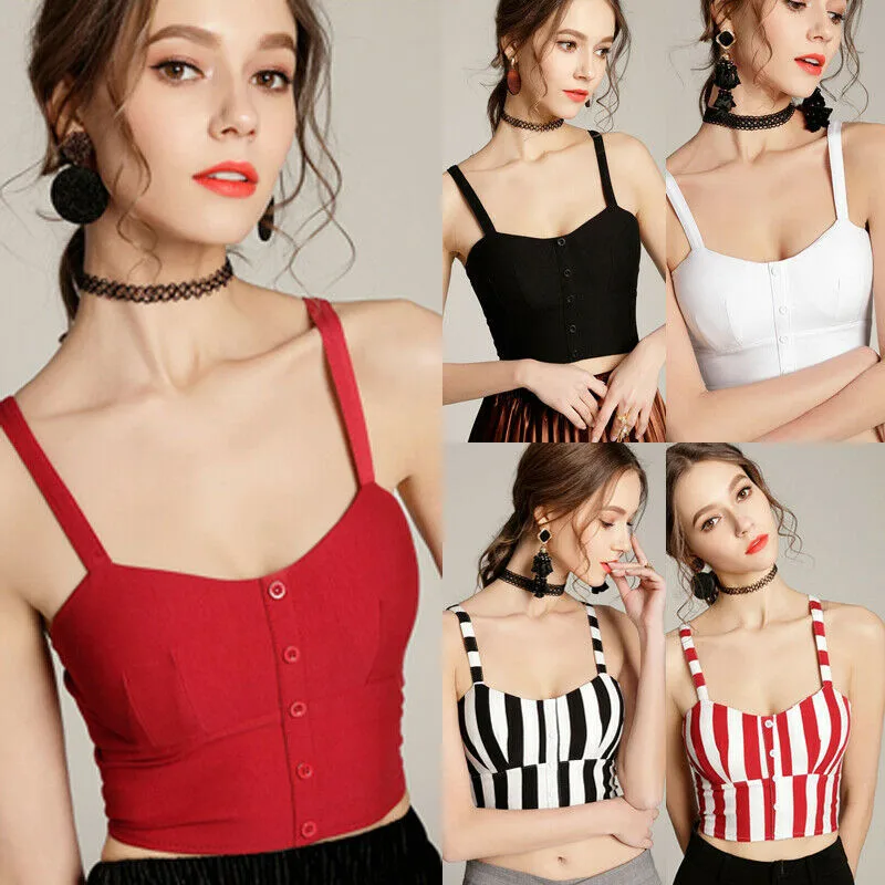 

Crop Top Women Camis Halter Top Women Camisole 2019 Summer Sexy Sleeveless Slim Low Chest Button Tank Tops Vest plus siz
