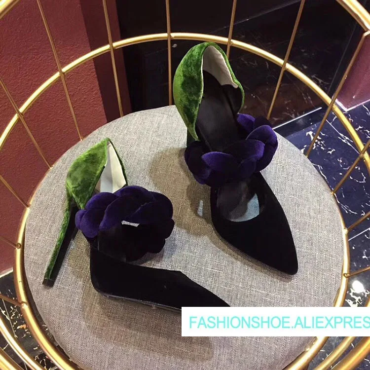 

2018 Hot D'Orsay Pumps Shoes Woman Pointed Toe Shallow Pumps Designer High Heels Velvet Party Pumps Slip On Tide Mujer Shoes