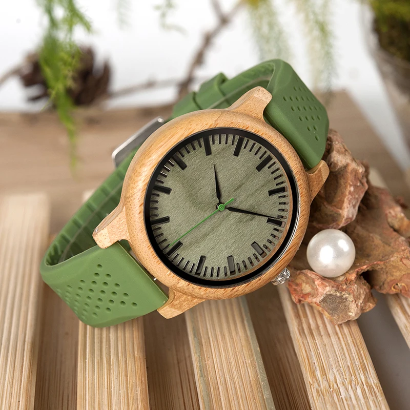 BOBO BIRD Brand Bamboo Watches for Men and Women Silicone Strap Wooden Writwatches Ideal Gifts Items Relogio Masculino C-B06