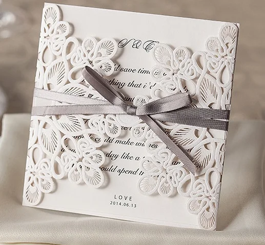 wholesale 10pcs lot laser cut wedding invitations elegant wedding invitations ribbon invitation cards in cards invitations from home garden on invitations with ribbon
