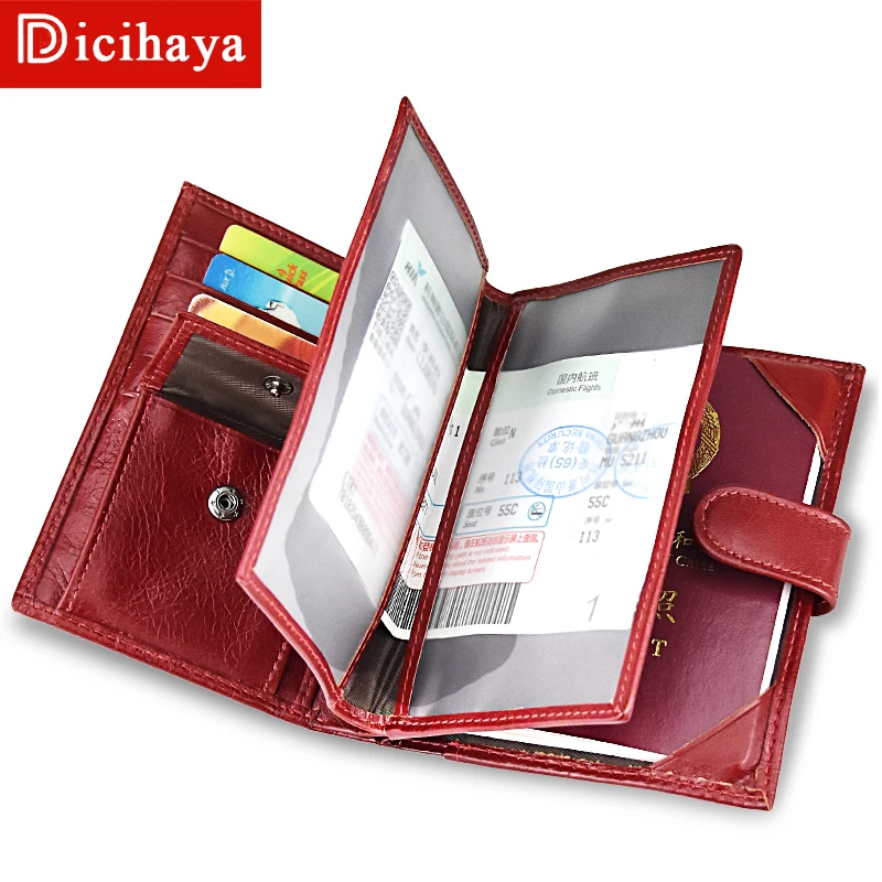 DICIHAYA Genuine Leather Passport Cover Women Rfid Passport Holder