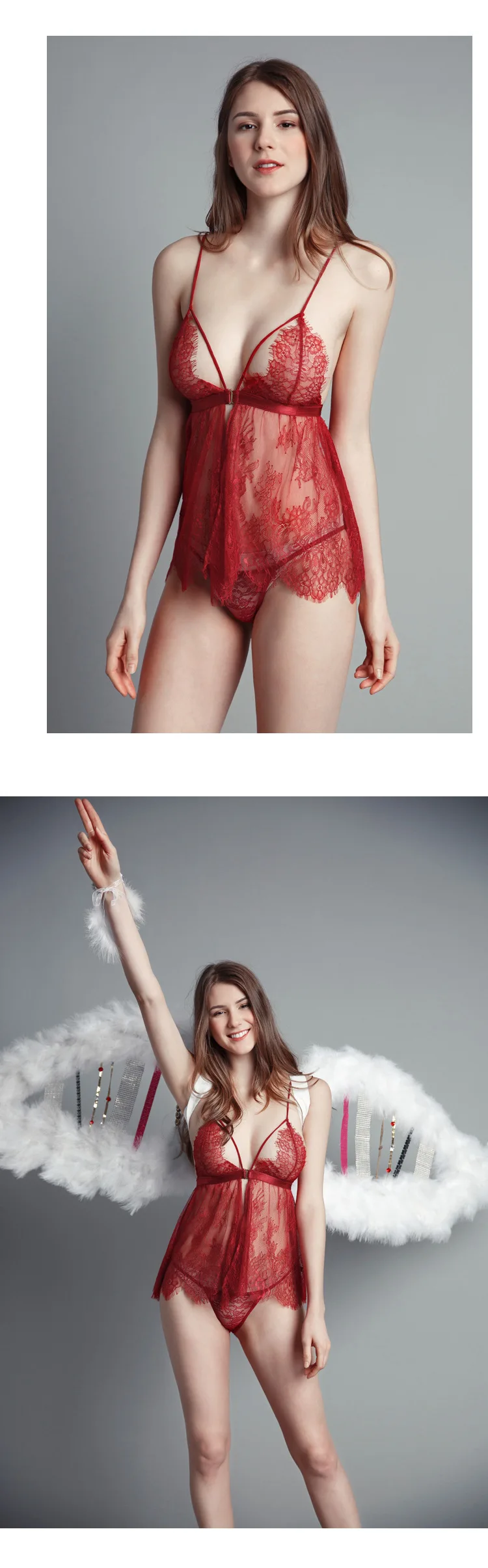 Кружевной сексуальный спагетти ремень женский пеньюар+ G-String набор модная ночная рубашка с вырезом